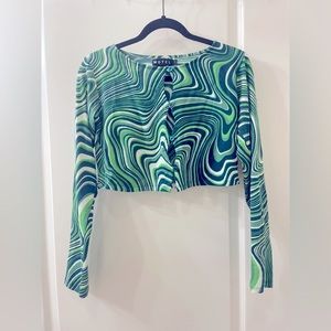 Motel Rocks Sara Crop Top 70s Ripple Green - L